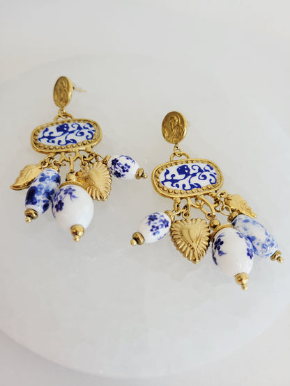 Imperial Blue Chinoiserie Ceramic Drop Earrings