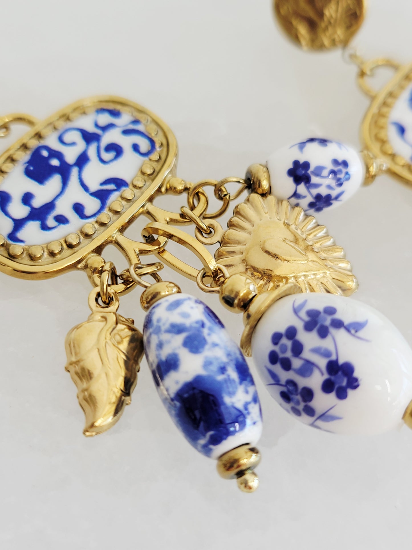 Imperial Blue Chinoiserie Ceramic Drop Earrings