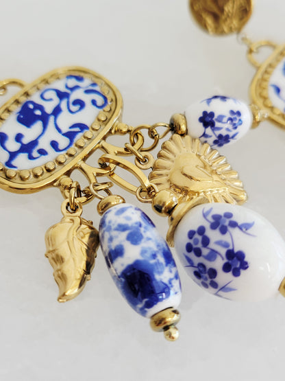 Imperial Blue Chinoiserie Ceramic Drop Earrings