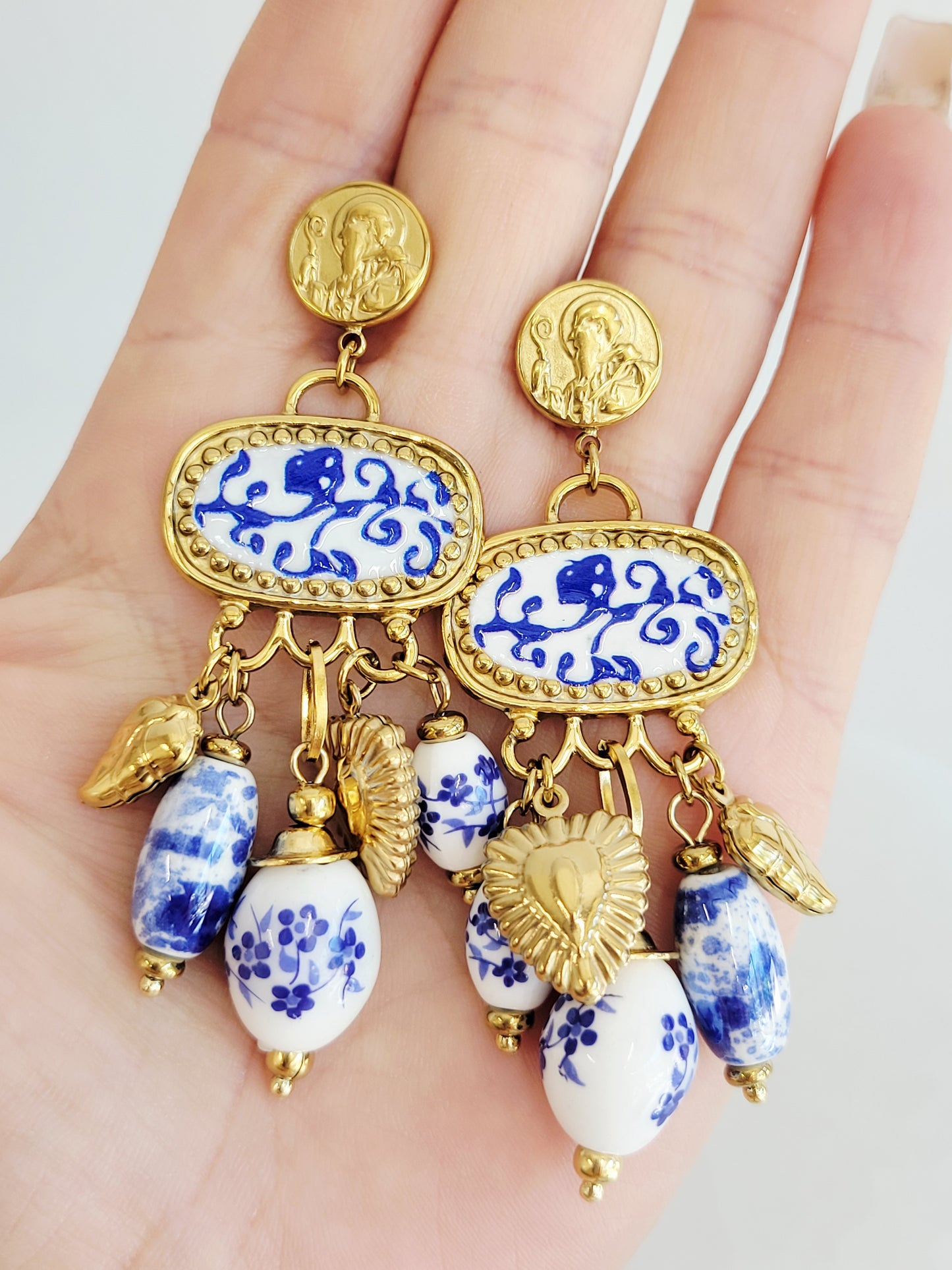 Imperial Blue Chinoiserie Ceramic Drop Earrings