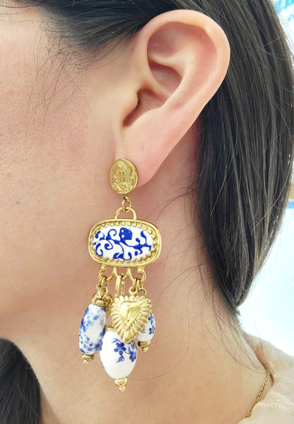 Imperial Blue Chinoiserie Ceramic Drop Earrings