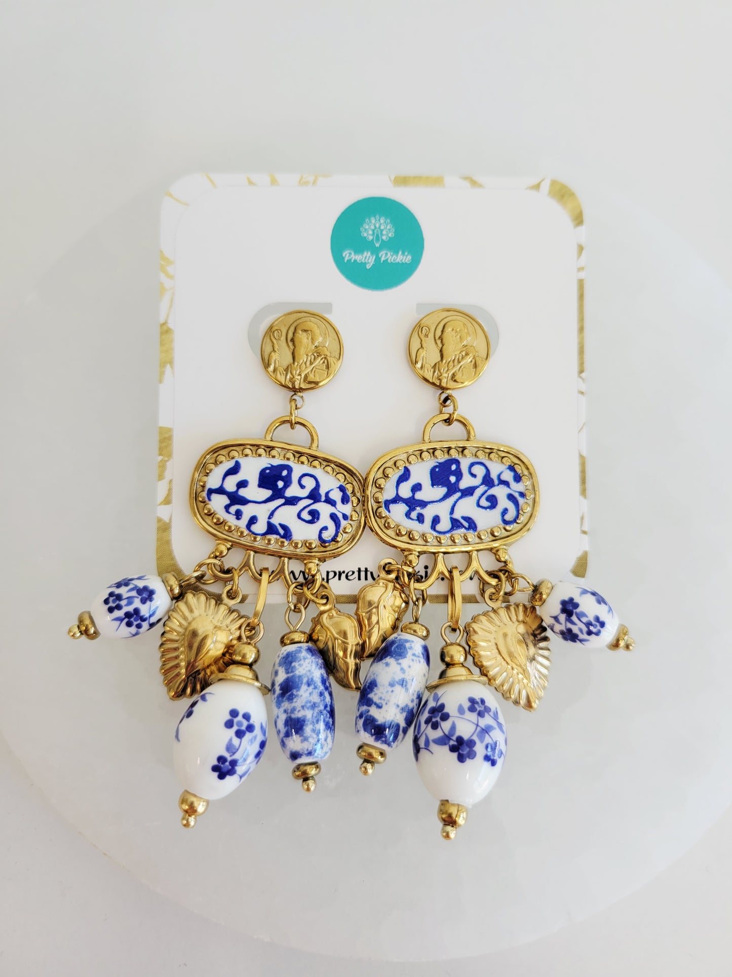 Imperial Blue Chinoiserie Ceramic Drop Earrings
