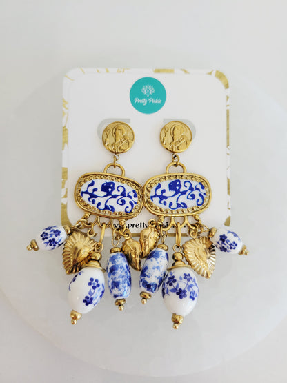 Imperial Blue Chinoiserie Ceramic Drop Earrings