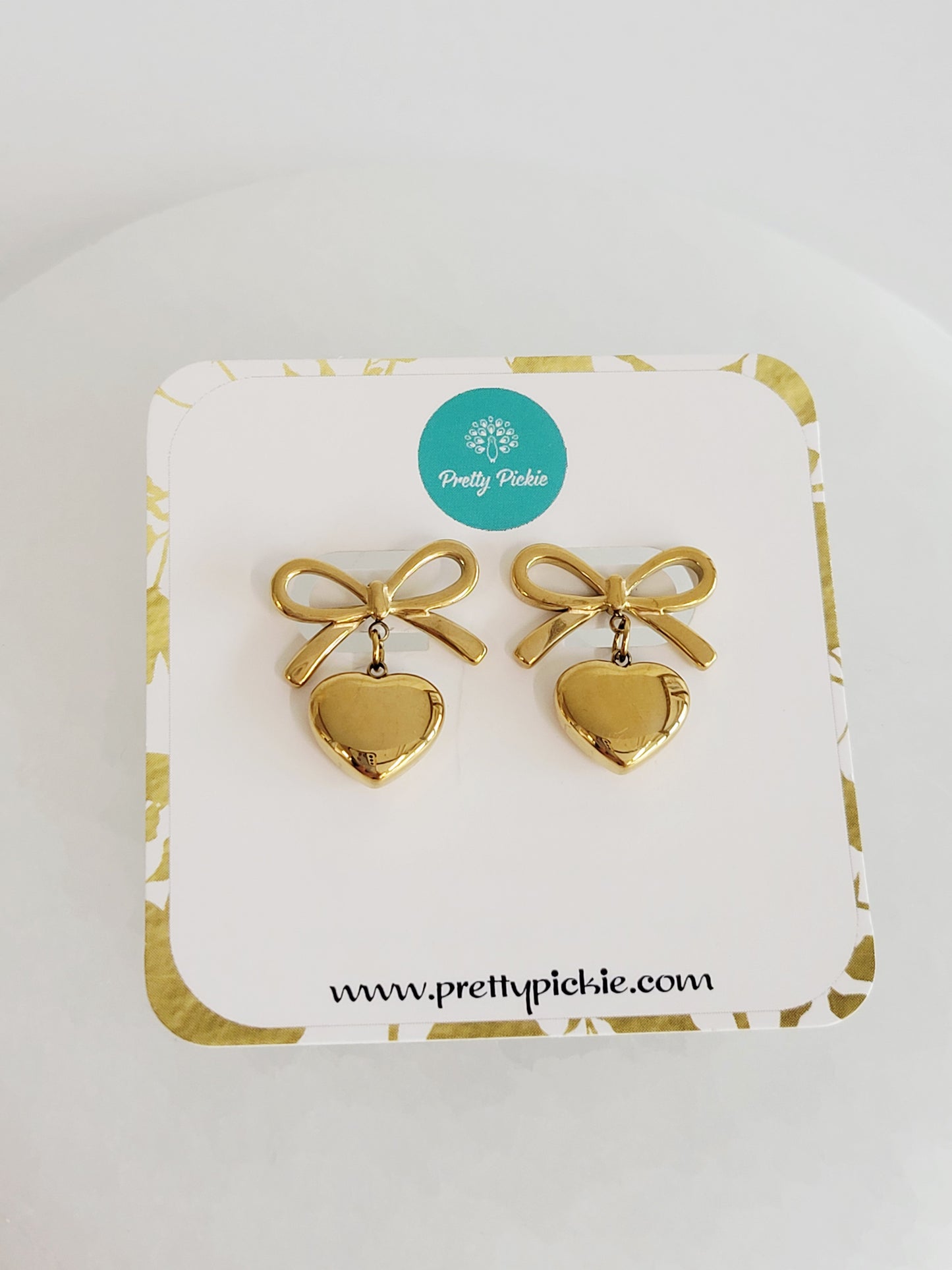 Coquette Bow Heart Drop Earrings