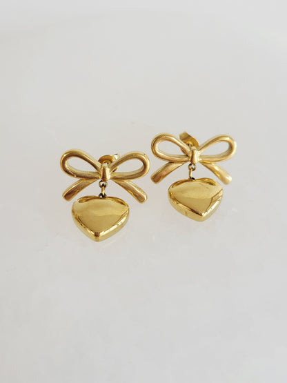 Coquette Bow Heart Drop Earrings