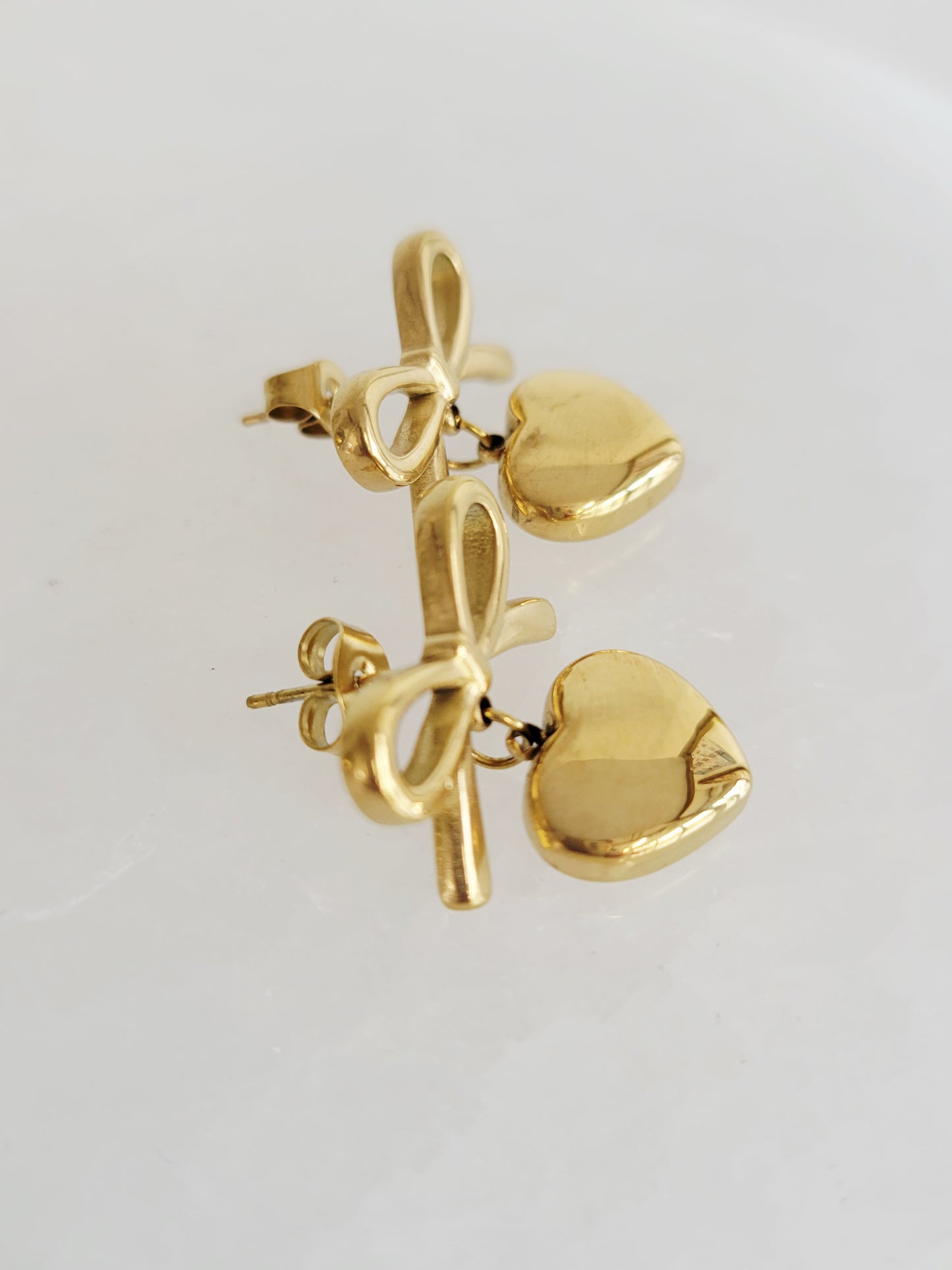 Coquette Bow Heart Drop Earrings