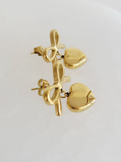Coquette Bow Heart Drop Earrings