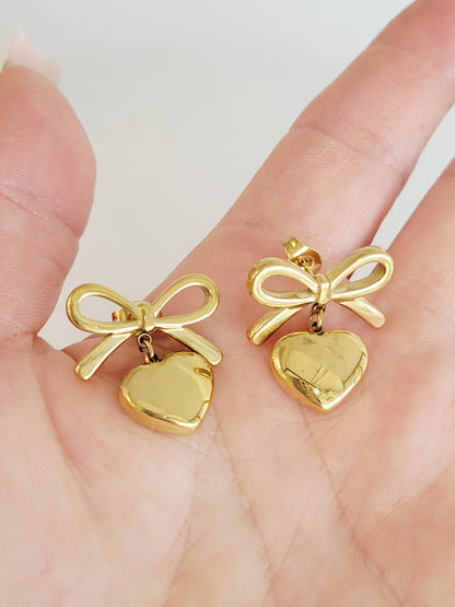 Coquette Bow Heart Drop Earrings