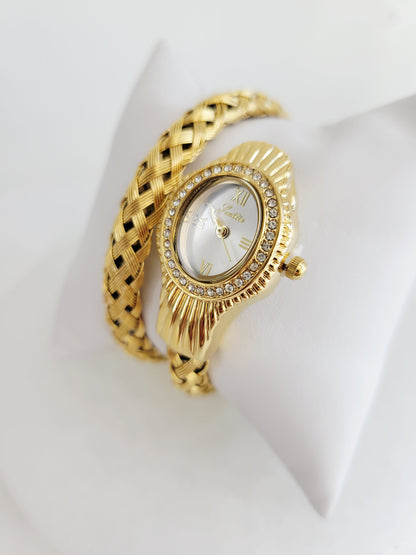 Luxe Crystal Oval Bracelet Watch – Gold