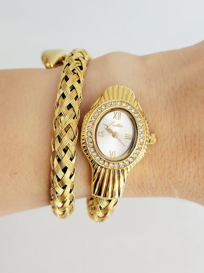 Luxe Crystal Oval Bracelet Watch – Gold