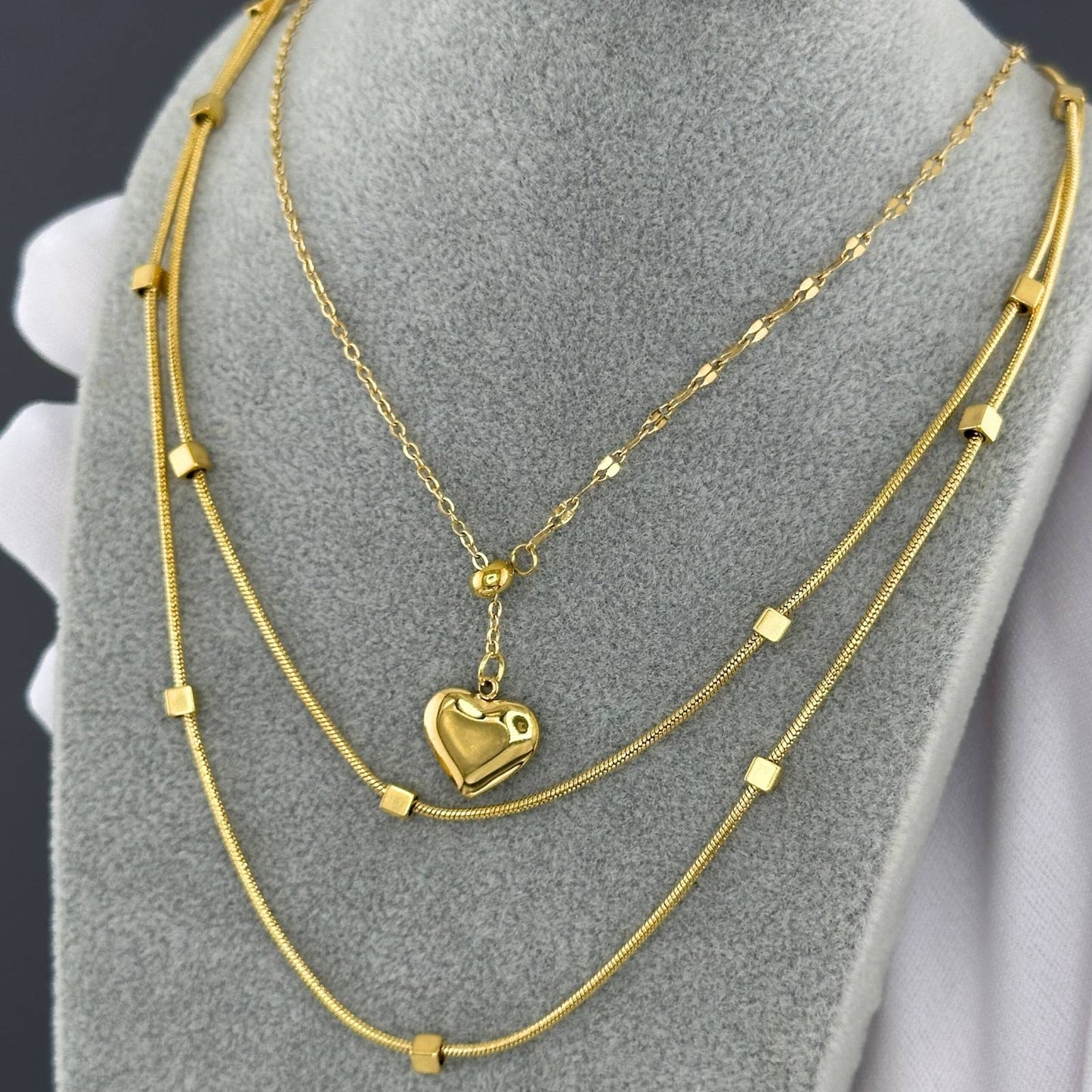 Delicate Heart Charm Necklace in 18K Gold Plated Steel