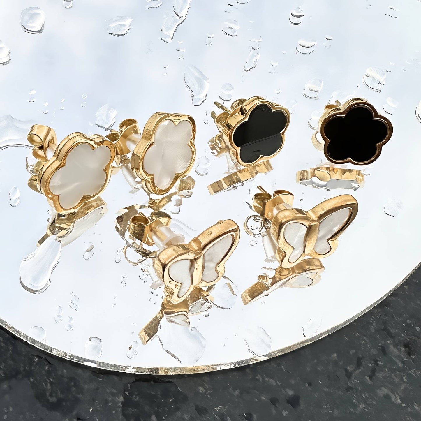 18K gold plated Stainless steel  Flowes earrings,