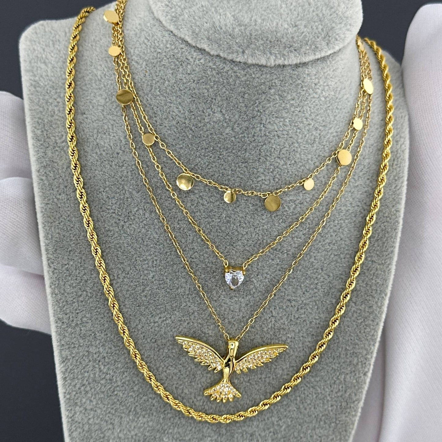 Dainty Bird Charm Necklace in 18K Gold Plated Steel