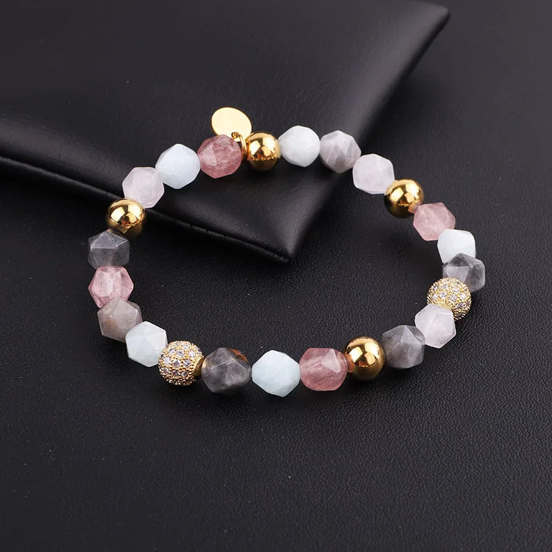 Colección Serenity: Pulseras elásticas con cuentas de ónix de 8 mm y circonitas cúbicas pavé