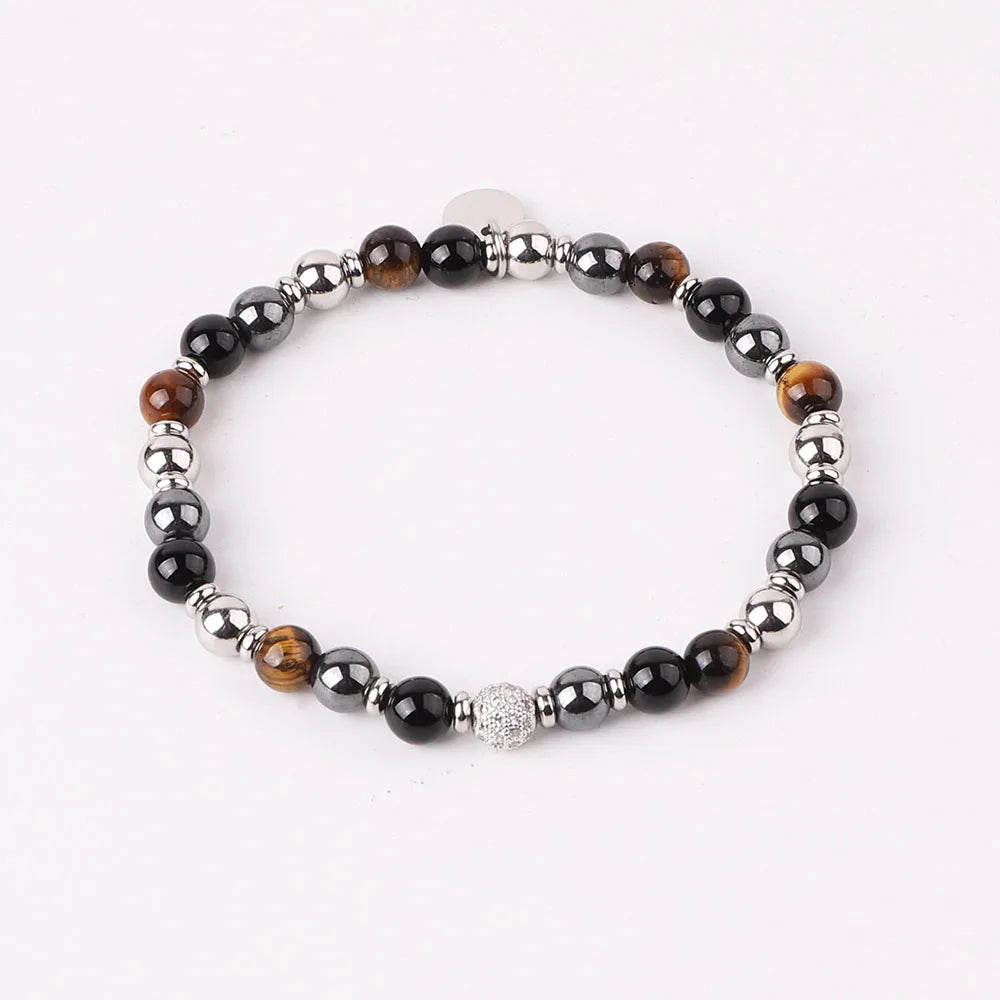The Aura Bracelet – Natural 6mm Gemstone & Micro-Pave Crystal Charm