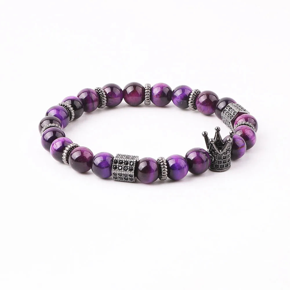 The Regent Purple Tiger Eye & Crown King Stretch Bracelet