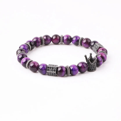 The Regent Purple Tiger Eye & Crown King Stretch Bracelet