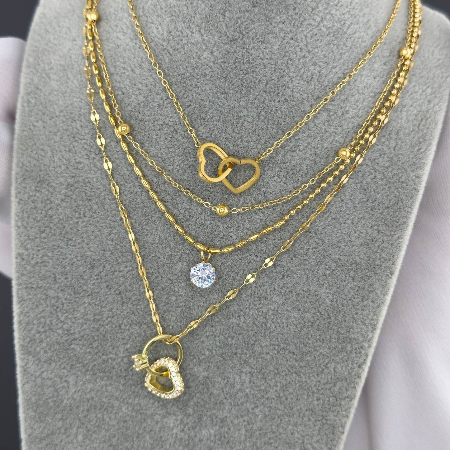 Romantic Double Hearts Necklace in 18K Gold Plated Steel