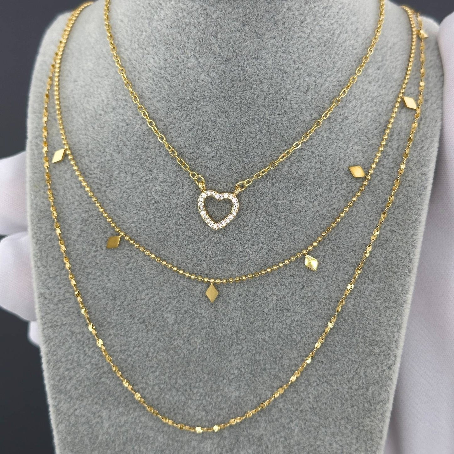 Romantic Double Hearts Necklace in 18K Gold Plated Steel