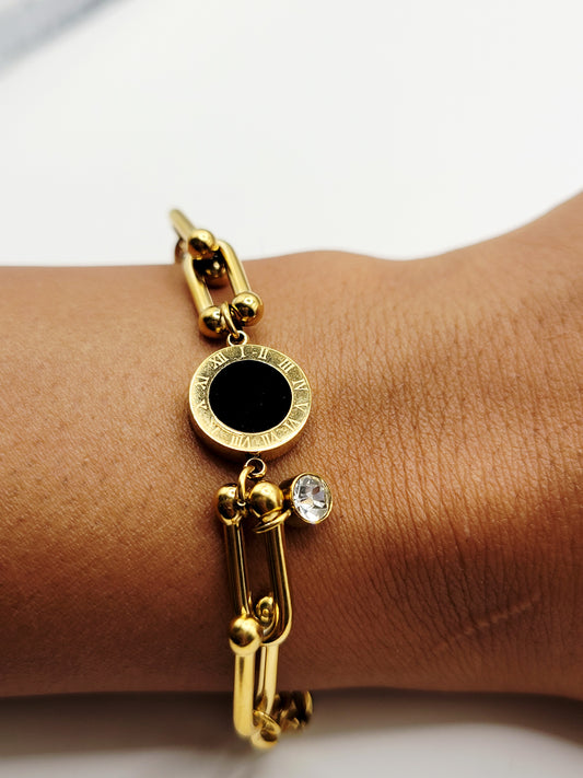 Roman Numeral Black Disc Bracelet – 18K Gold Plated Waterproof Bracelet