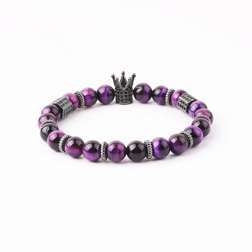 The Regent Purple Tiger Eye & Crown King Stretch Bracelet
