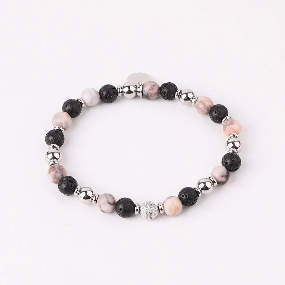 The Aura Bracelet – Natural 6mm Gemstone & Micro-Pave Crystal Charm