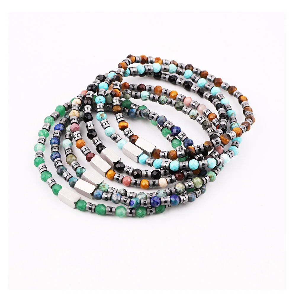 The Elementum Green Agate & Hematite Faceted Stacking Bracelet