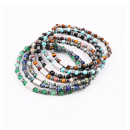 The Elementum Green Agate & Hematite Faceted Stacking Bracelet