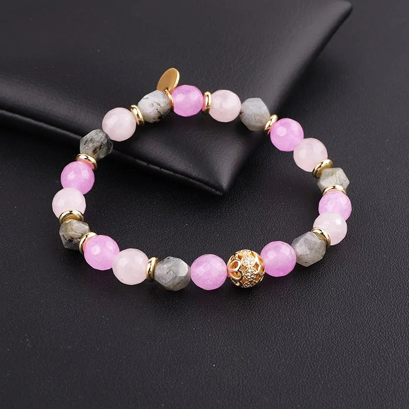 Colección Serenity: Pulseras elásticas con cuentas de ónix de 8 mm y circonitas cúbicas pavé