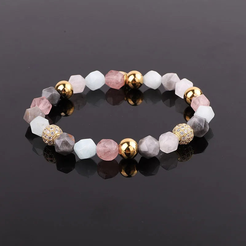 Colección Serenity: Pulseras elásticas con cuentas de ónix de 8 mm y circonitas cúbicas pavé