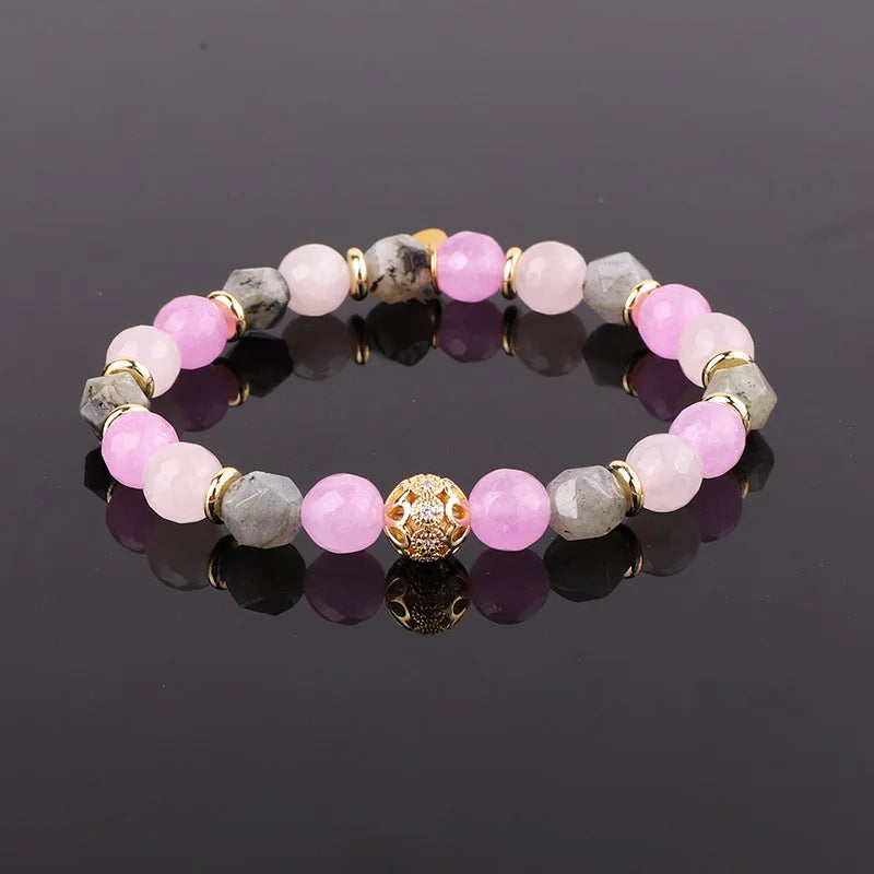 Colección Serenity: Pulseras elásticas con cuentas de ónix de 8 mm y circonitas cúbicas pavé
