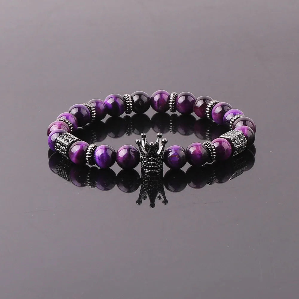 The Regent Purple Tiger Eye & Crown King Stretch Bracelet