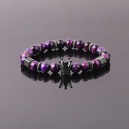 The Regent Purple Tiger Eye & Crown King Stretch Bracelet