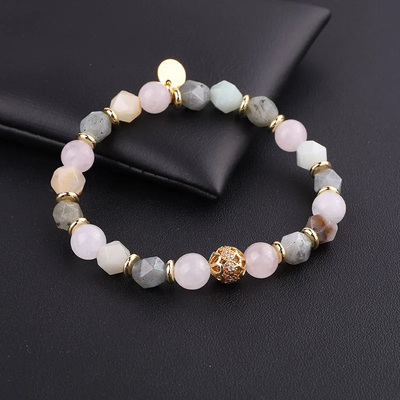Colección Serenity: Pulseras elásticas con cuentas de ónix de 8 mm y circonitas cúbicas pavé