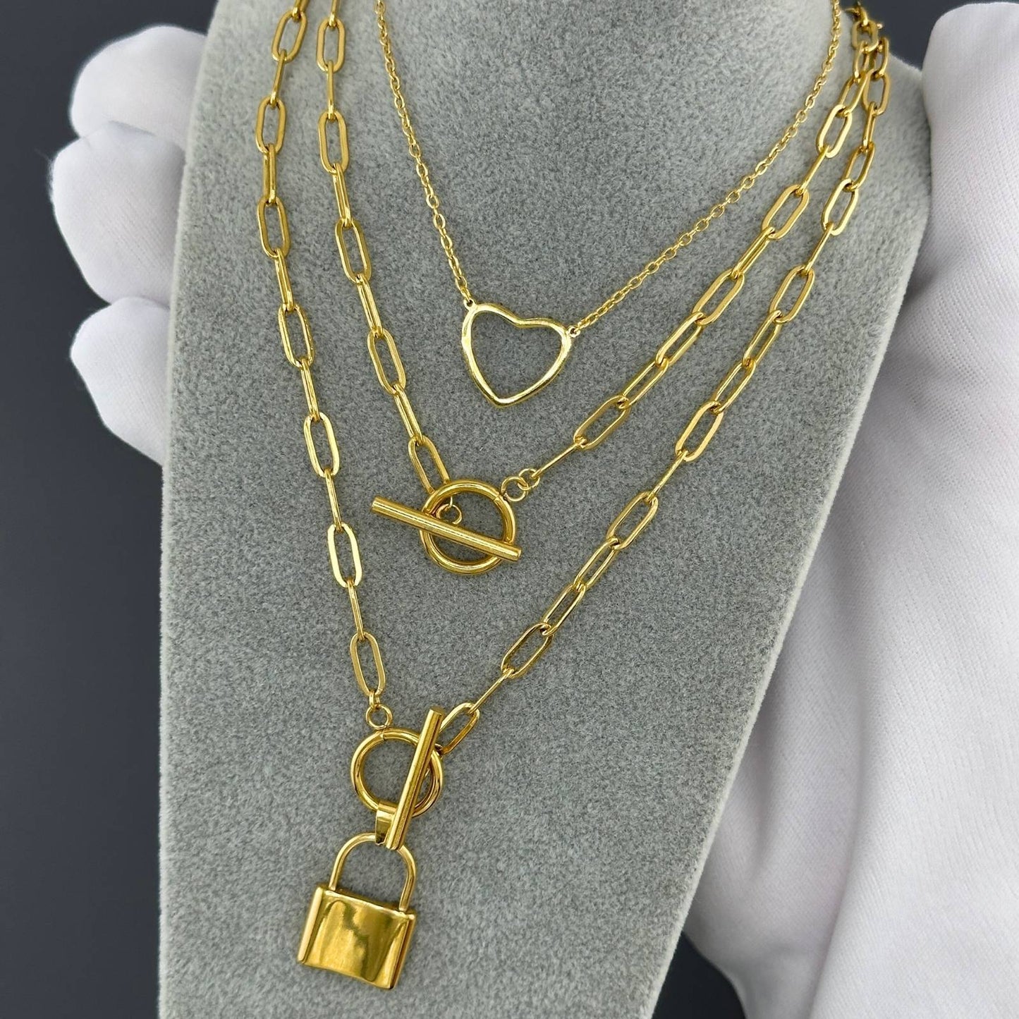 Vintage Lock Charm Necklace in 18K Gold Plated Steel