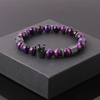 The Regent Purple Tiger Eye & Crown King Stretch Bracelet