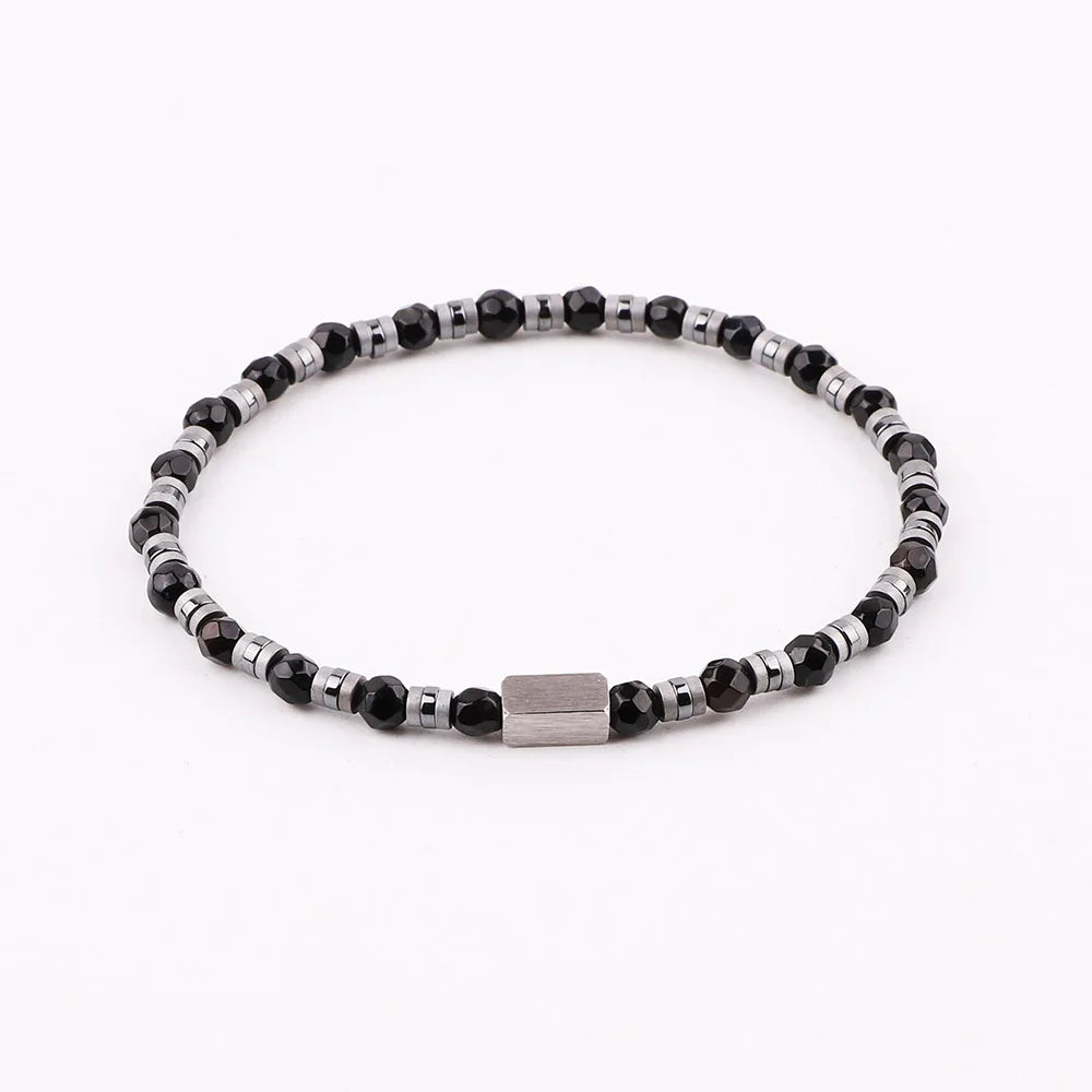 The Elementum Green Agate & Hematite Faceted Stacking Bracelet