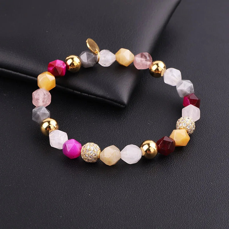 Colección Serenity: Pulseras elásticas con cuentas de ónix de 8 mm y circonitas cúbicas pavé