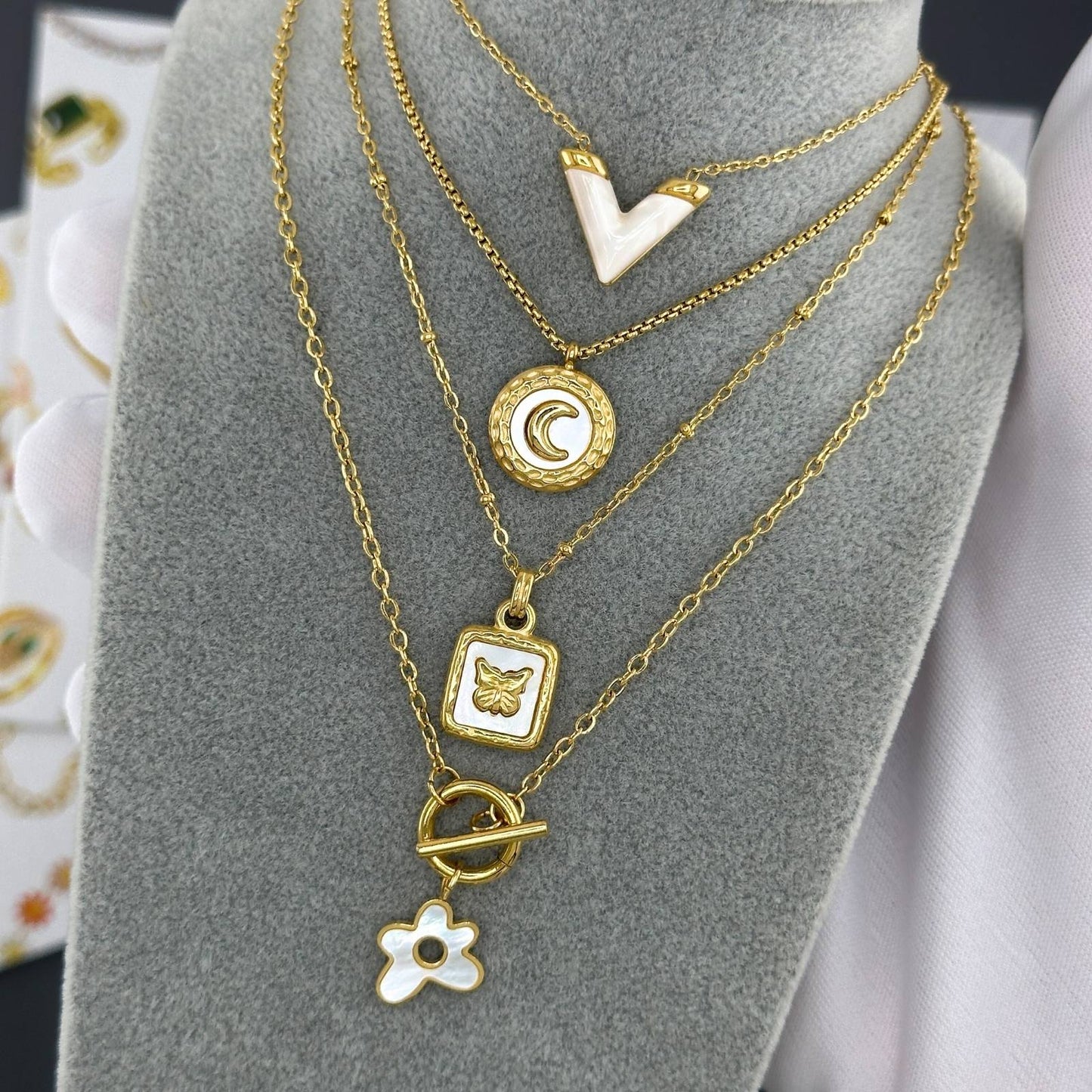 Initial Letter V Necklace in 18K Gold Plated Steel