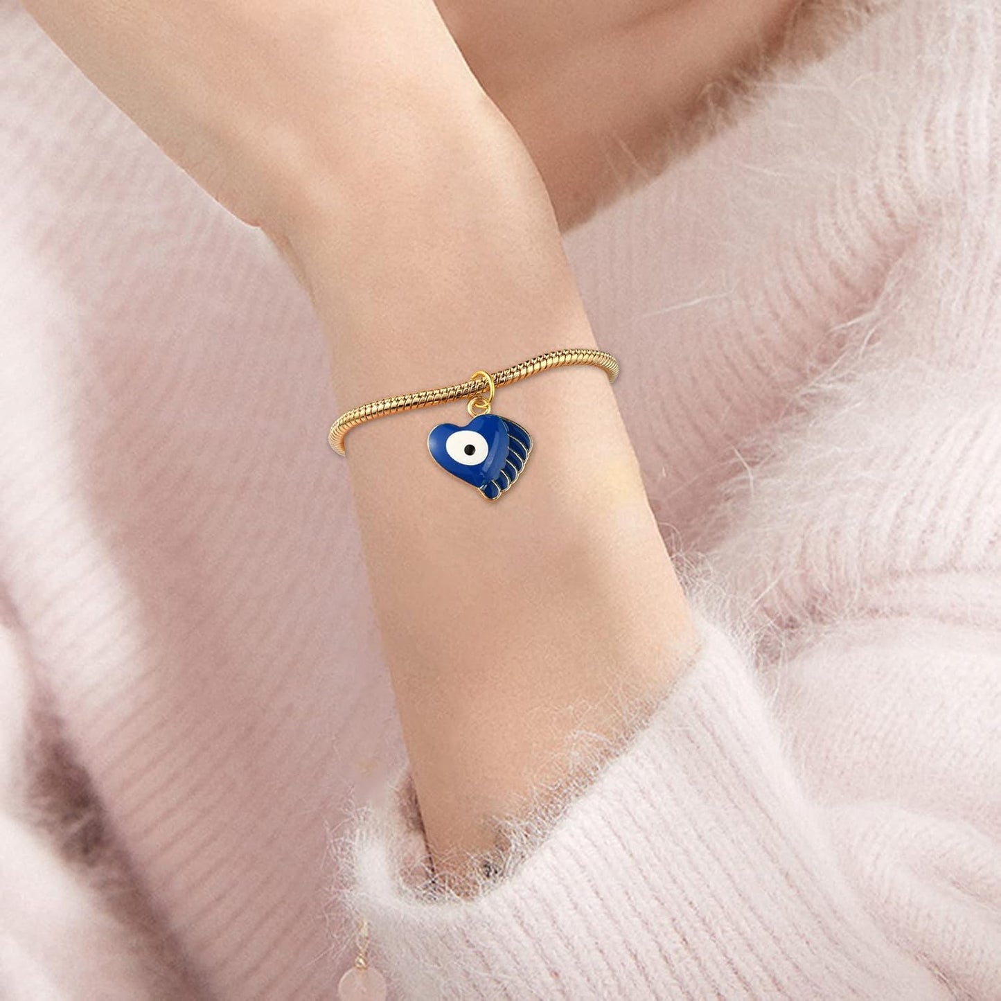 Evil Eye Heart Charm - Gold-Plated Enamel Protection Symbol