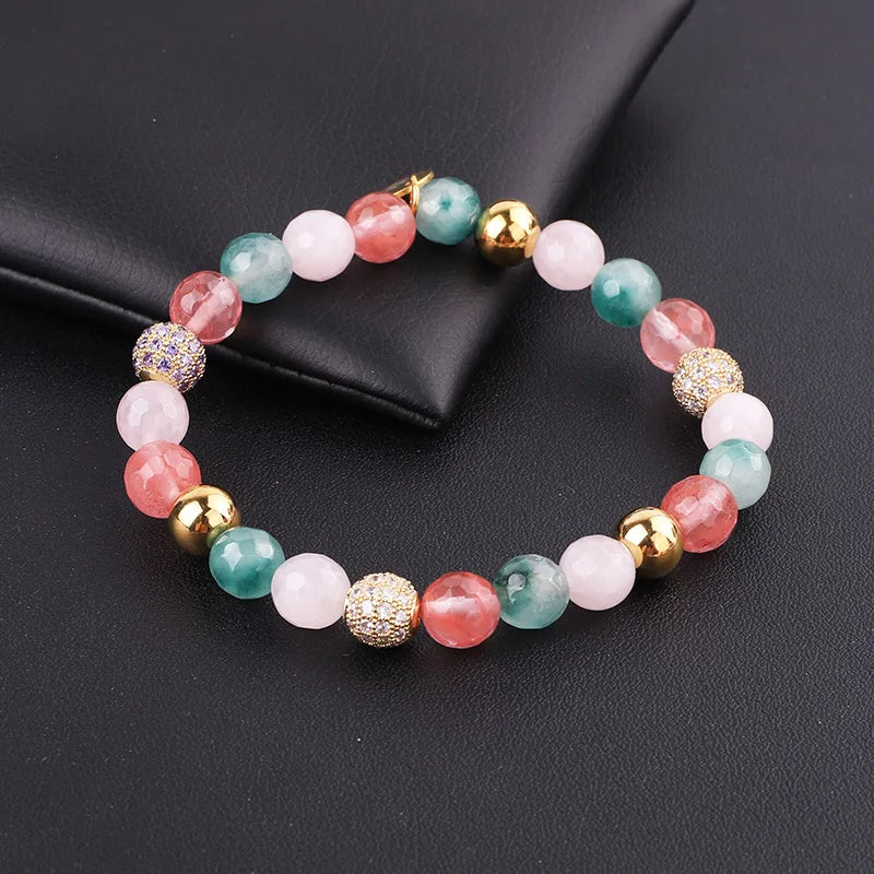 Colección Serenity: Pulseras elásticas con cuentas de ónix de 8 mm y circonitas cúbicas pavé