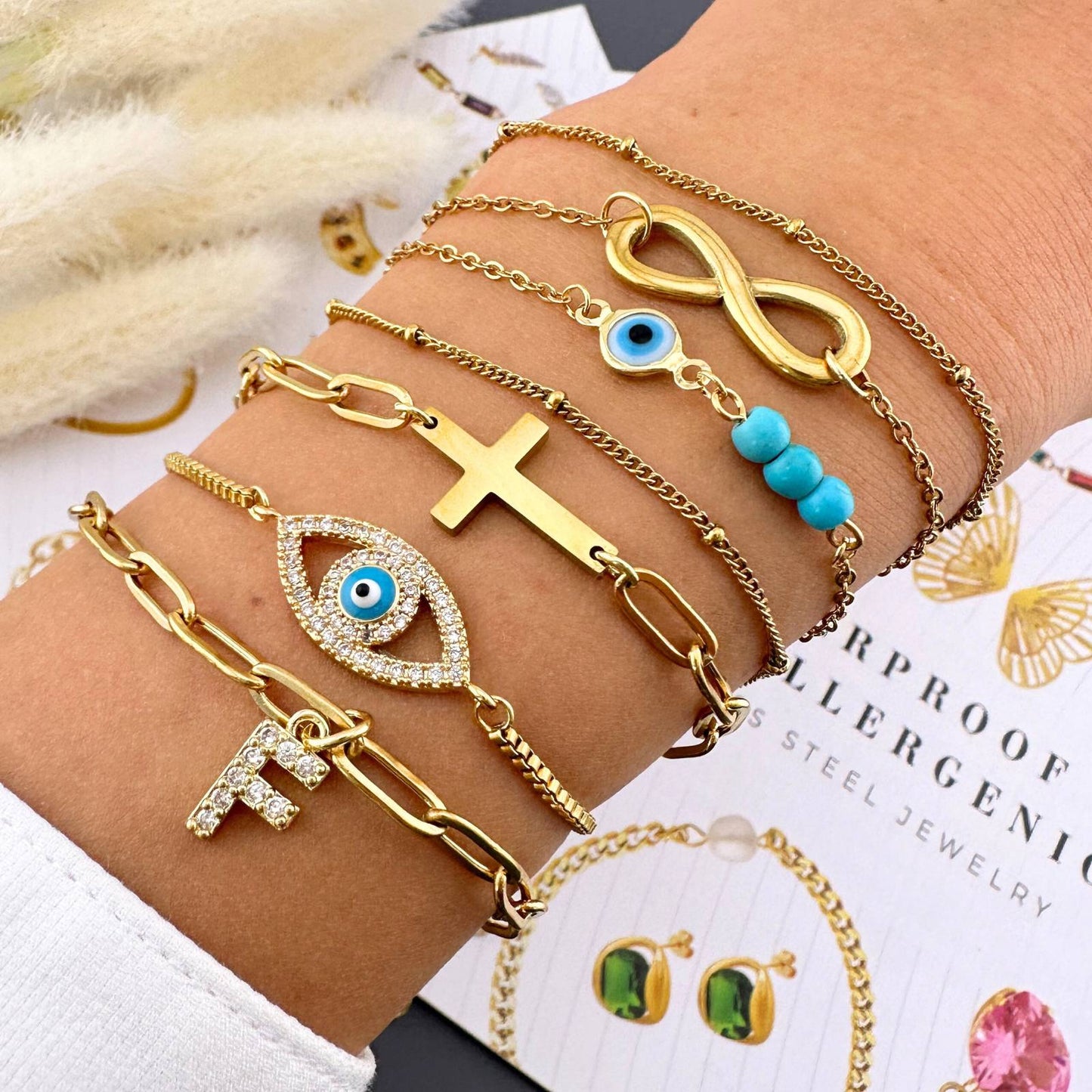 Protection Evil Eye Chain Bracelet in 18K Gold Plated Steel