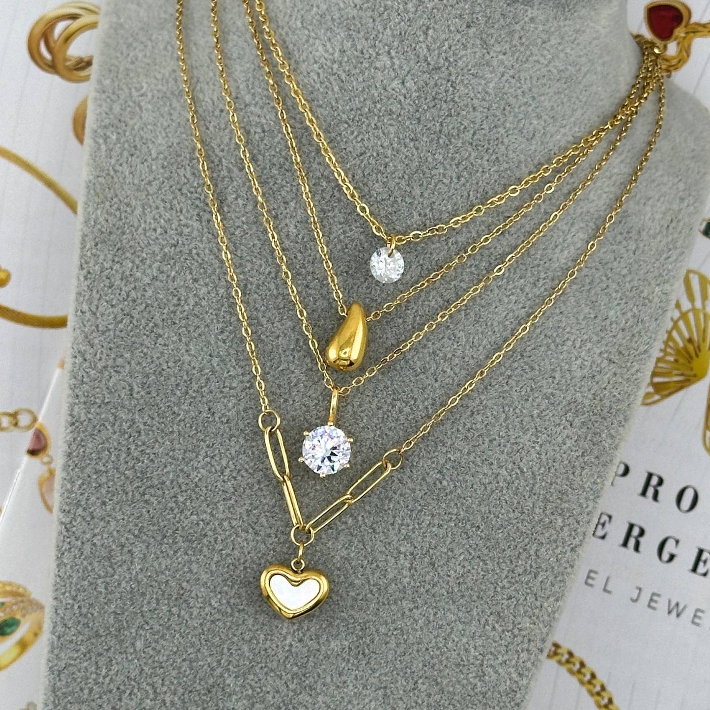 Romantic Double Hearts Pendant in 18K Gold Plated Steel