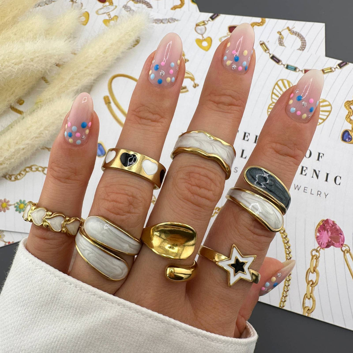 Black & White Marble Wrap Ring | 18K Gold Enamel Cuff