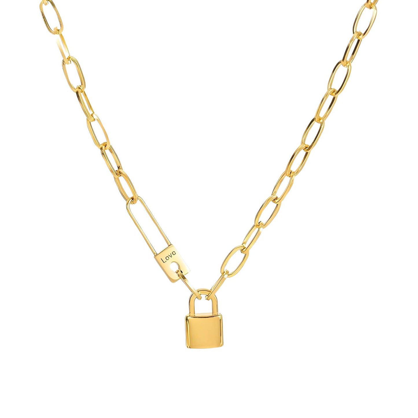 Vintage Lock Charm Necklace in 18K Gold Plated Steel