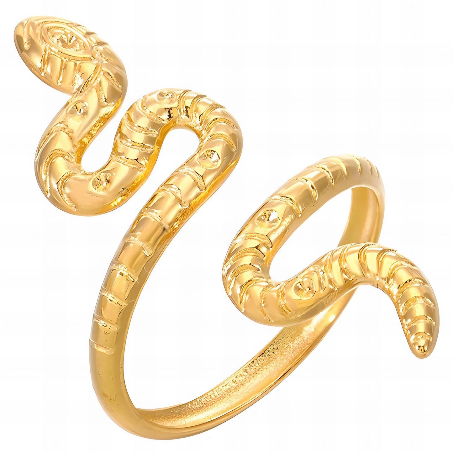 Anillo de dedo de serpiente de acero inoxidable bañado en oro de 18 quilates.