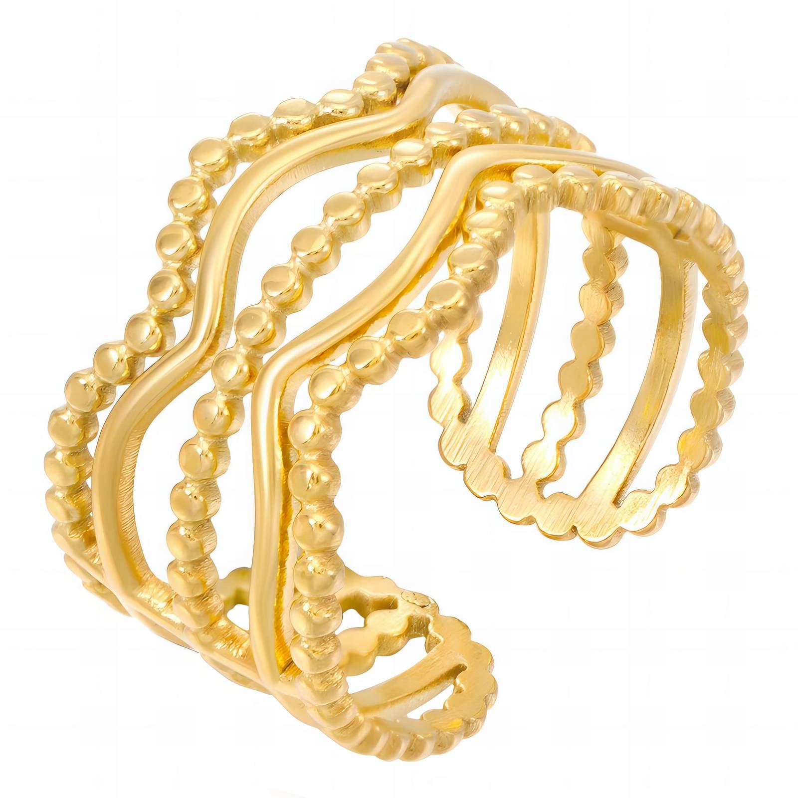 Elegante anillo de banda con declaración en acero chapado en oro de 18 quilates