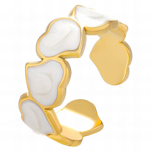 Anillo apilable de corazón de vainilla – Esmalte de oro de 18 quilates