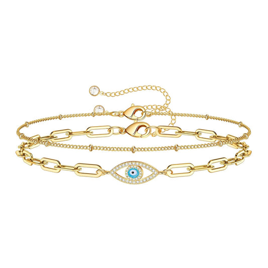 Mystic Evil Eye Protection Bracelet in 18K Gold Plated Steel