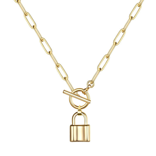 Vintage Lock Charm Necklace in 18K Gold Plated Steel